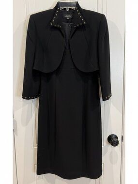 Tahari Studded Jacket & Sheath Dress Black Gold Studs Cropped Jacket Formal EUC